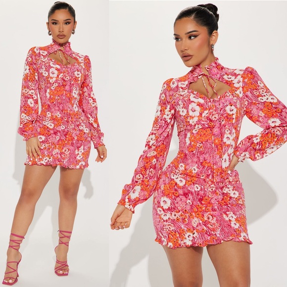 Fashion Nova Dresses & Skirts - Fashion Nova NWT Elisa Mini Dress Floral Fuchsia/combo Size XL